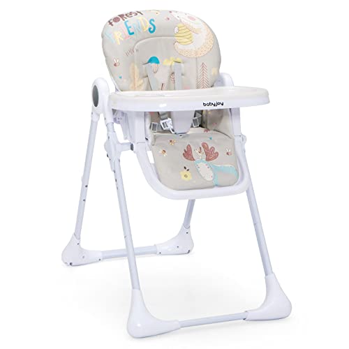 Image of BABY JOY Baby High Chair, Foldable Highchair with Adjustable Height, Recline & Footrest, Removable Dishwasher Safe Double Tray, Detachable PU Cushion, Portable High Chair for Toddlers (Gray)