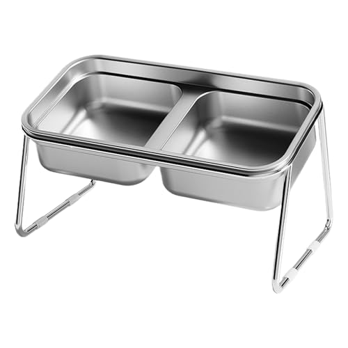 Gato Elevado - Doble Cuencos Acero INOX Inclinados 15° | Estación Alimentación Mascotas Antivómito | para Gatos Interiores, Perros Pequeños Y Gatitos, Higiénico Y Fácil De Limpiar