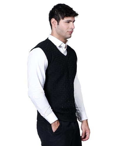 Image of Men Woolen V-Neck Solid Plain Design Sleeveless Pullover Heavy Rainbow Fabric Winter Wear Pure Wool Cardigan for Men Fully Warm Pullover Free Sizes