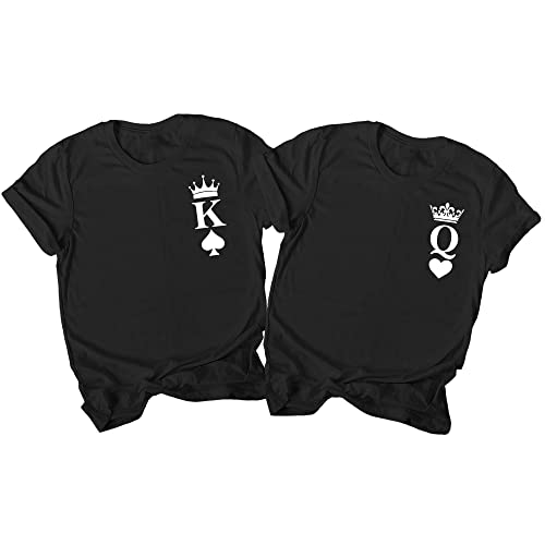 King of Spades & Queen of Hearts Pocket Matching His and Hers Pyjama Set with T-Shirt and Bottoms - Couple Matching - Valentines- Gifts Multicolored