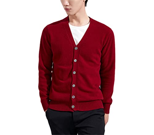 Cardigan pour homme bordeaux en laine mérinos taille S gilet uni décontracté chaud