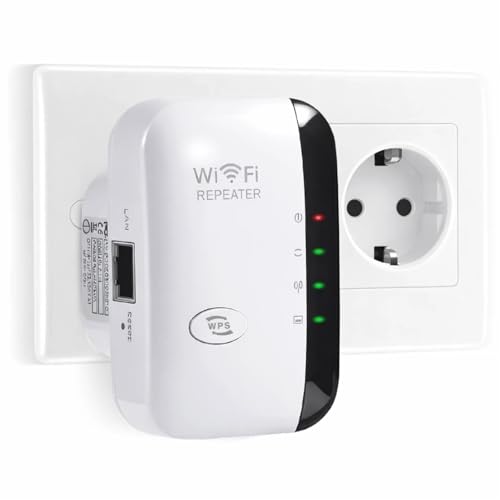 Amplificador y Extensor WiFi: Cobertura de Internet de hasta 3000 pies Cuadrados.ft!, soporta hasta 45+ Dispositivos, fácil configuración, Banda de 2,4 GHz y Puerto LAN (Black White)