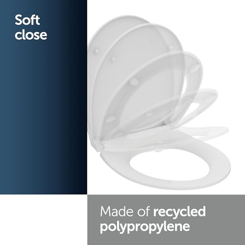 Ideal Standard Tirso WC-bril "Sandwich"-design, ovale universele vorm, met softclosemechanisme en Quick-Release-functie voor eenvoudige reiniging, gerecycled polypropyleen, wit