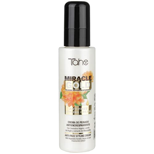 Tahe Miracle Gold Crema de peinado antiencrespamiento con Queratina, Argán y Manzanilla, 100 ml
