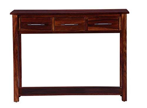 Image of Solid Sheesham Wood Console Table for Living Room | Entryway Hallway Sofa & Fish Tank Table with 3 Drawers & Shelf Storage | Wooden Side Furniture | Honey Finish