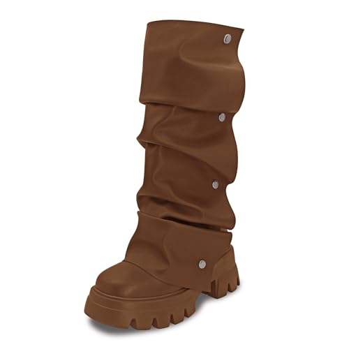 Women's Combat Mid-Calf Chunky Boots Detachable Pull-On Wide Calf Panel Shark Platform Boots Round toe Party Dress Boot2