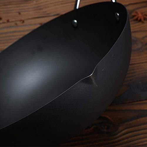 Wok de hierro martillado a mano 30 cm con mango de madera miniatura 3