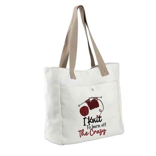 CMNIM Bolsa de tricô I Knit to Burn off the Crazy Knit Gifts for Knitter Knit Lover Gift Knitting Grande Bolsa de compras de praia, Bolsa de tricô 26316, Medium