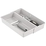 mDesign Cubertero extensible – Prácticos organizadores de cubiertos con 2 compartimentos para la cocina – Separador de cajones antideslizante de plástico sin BPA para armarios y cómodas – gris claro