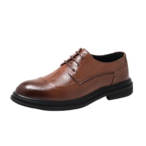 Men's Genuine Leather Dress Shoes with Comfortable Thick Heel & Hand-Crafted Stitching - Ideal for Business Casual Everyday Wear