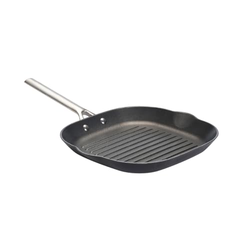 QDESIGN Poêle à griller ultra légère fonte d'acier structure nid d'abeille, poignée en acier inox, extra anti-adhésif antirayures - avec bec verseur -...