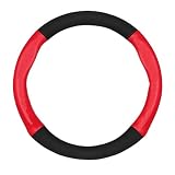 SRQORT Couvre Volant Voiture Housse Volant Ronde 38 Cm Cuir Noir Fibre Carbone Accessoire d'origine pour Peugeot 3008 408 5008 2008 Volant Voiture Housse(Style D Red)
