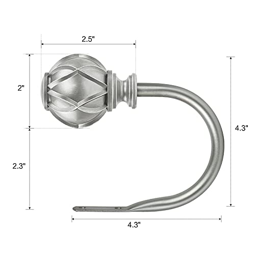 Kamanina Decorative Curtain Drapery Holdbacks, Netted Texture Finials, Antique Silver(2 Pair/4 Pack), Small #TOP4