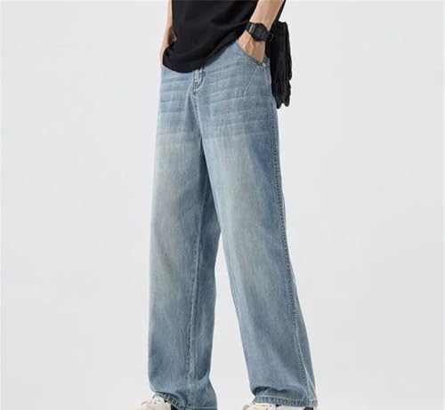 Men’S Low Waist Baggy Jeans Loose Fit Wide Leg Denim Pants Casual Button Fly Lightweight Solid Color Jeans4