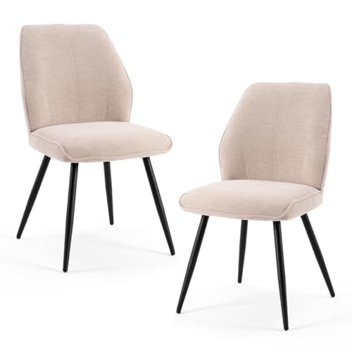 Image of Rowill Dining Chairs Set of 2, Modern Upholstered Kitchen Chairs with Back, Metal Legs, Mid-Century Armless Dining Table Chairs for Dining, Kitchen Room, Cafeteria, and Living Room, Linen, Cream