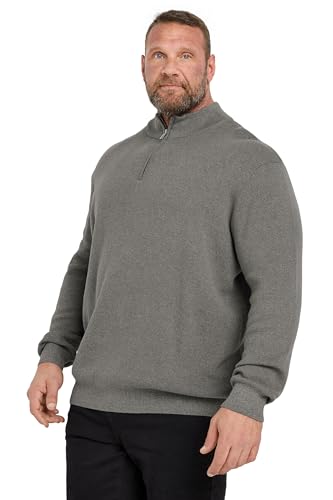 BadRhino Big & Tall Milano Quarter Zip Knitted Jumper - Men's - Plus Size Curve Grey