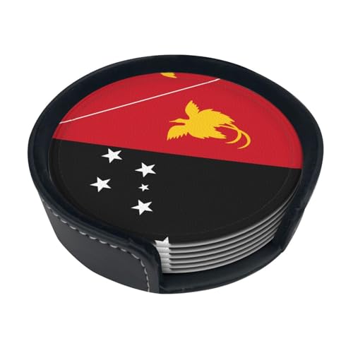 Lot de 6 dessous-de-verre imprimés drapeau de la Papouasie-Nouvelle-Guinée, antidérapants et durables, adaptés pour la maison, le bureau, la table basse et la table à manger