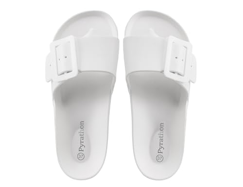 Pyrathon Womens Sliders Lightweight Adjustable Pool Flip Flops Sandals Slides 4-7UK,NewWhite,6UK