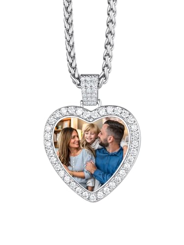 Richsteel Personalized Heart Pendant Engrave/Image Print Necklace with Wheat Chain