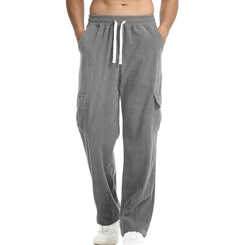 Mens Baggy Cargo Pants Wide Leg Loose Fit Drawstring Lightweight Sweatpants Elastic Waist Open Bottom Casual Pants