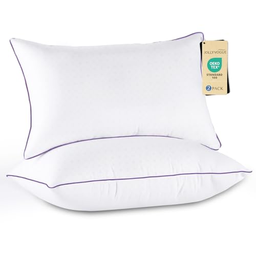 JOLLYVOGUE Pillows Queen Size Set of 2, Medium Supportive Bed Pillows with Super Soft Down Alternative Fill, Luxury Fluffy Hotel Quality for Side, Back, and Stomach Sleepers