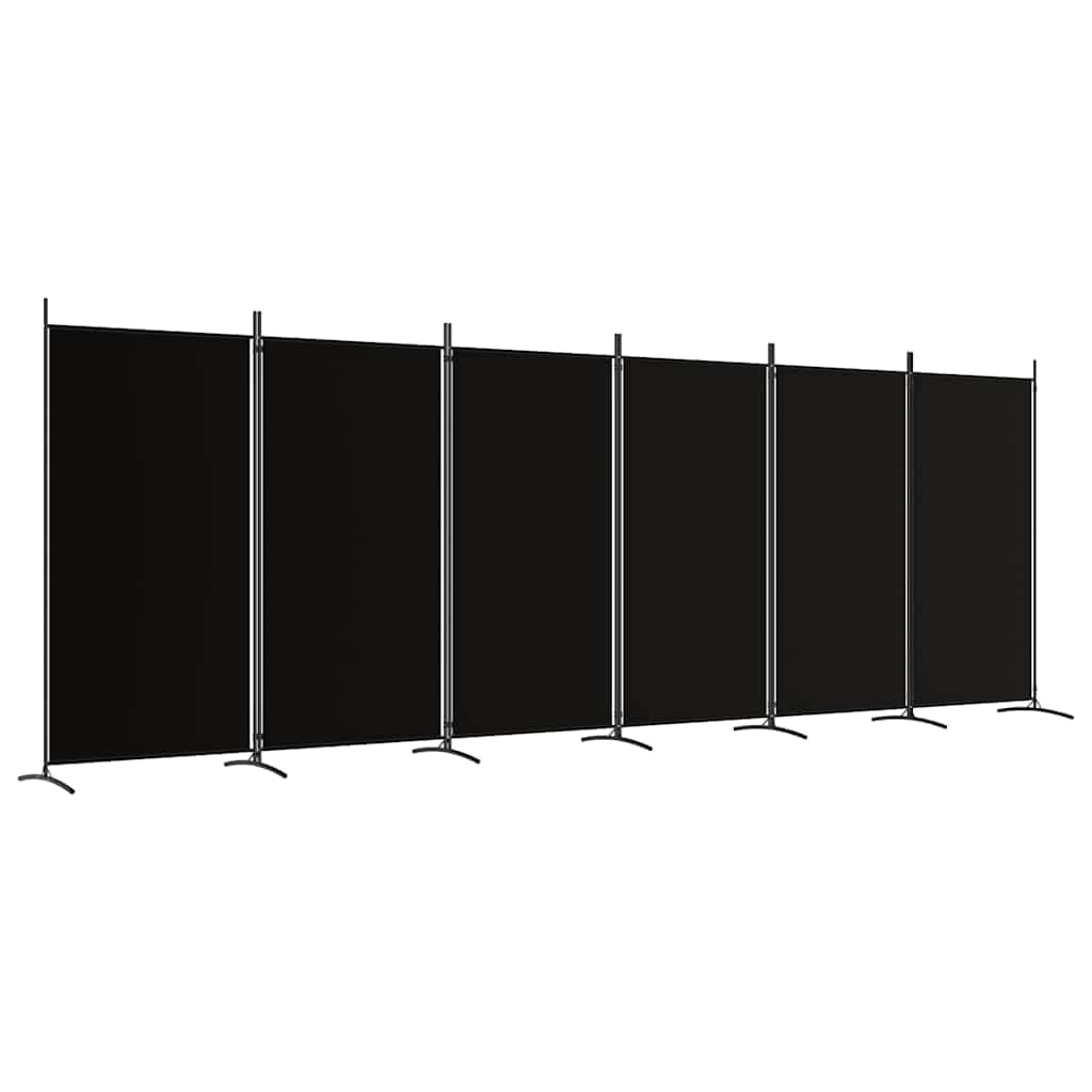 vidaXL 6-Panel Room Divider Folding Privacy Protection Screen Room Separator Paravent Wall Partition Panel Screen Black 520x180 cm Fabric