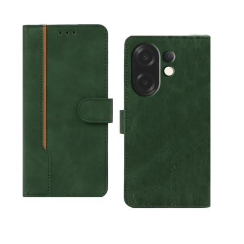 Image of amazon basics Vivo X200T 5G Flip Cover | Card Pockets Wallet & Stand | Flip Cover for Vivo X200T 5G (Green with Beige Strip)