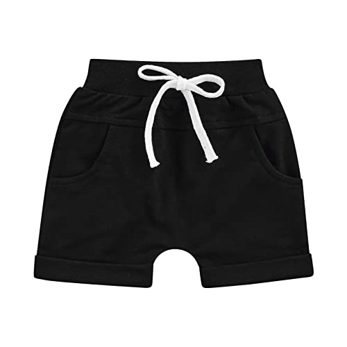 LIOMENGZI Toddler Baby Boys Shorts, Summer Cotton Blend Shorts for Kids Girls, Childrens Jogger Pants Sport Shorts (Black, 6-12 Months)