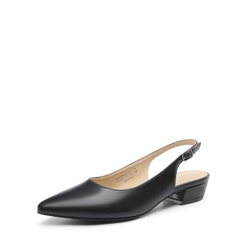 DREAM PAIRS Kitten Slingback Low Block Heels for Women Pointed Closed Toe Business Dress Shoes Wedding Party Comfortable Pumps Shoes 7.5 Black