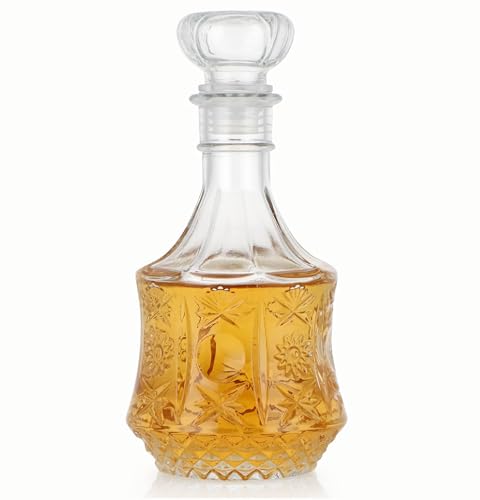 KNC Liquor Decanter, Lead-Free Glass Decanter with Airtight Stopper,Whiskey Vodka Bourbon Wine Alcohol Spirits Decanter for Home, Bar, Gift, Party Decor, Small, Clear, HMCK2
