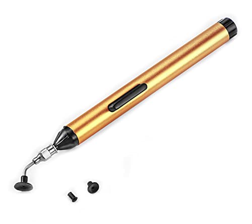 Jiayouy Gold Vacuum Pen Pickup Tool Chip Extractor with 3 Size Suction Headers for IC SMD SMT Precision Component Placement