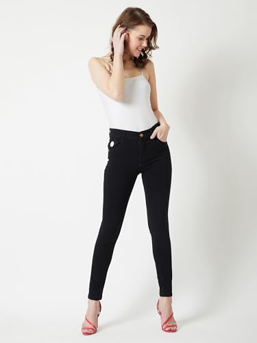 Image of Miss Chase Women's Skinny High Rise Cropped Length Fringe Detailing Stretchable Denim Jeans