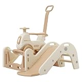 滑り台 すべり台 木馬 乗り物 5in1 スライダー トランポリンカー ゆらゆらカー スクーター バランスボード 室内 遊具 キッズ 子供 誕生日プレゼント クリスマスプレゼント (タイプF-ホワイト+ベージュ)