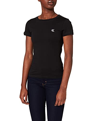 Vestibilità aderente Calvin Klein Jeans Embroidery Slim Tee T-Shirt, CK Black, S Donna