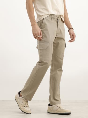 Image of WROGN Men's 100% Cotton Trousers | Solid | Straight Fit