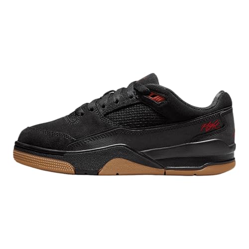 Jordan Flight Court Big Kids' Shoes (HF3333-001, Black/Gum Medium Brown/Varsity Red) Size 3.5