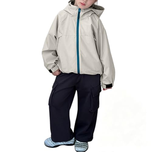 Chaqueta impermeable con capucha para niños, con bolsillos con cremallera, ligera, transpirable, para niñas, niños, casual, holgada, primavera, verano, escuela, clima húmedo, cortavientos al aire