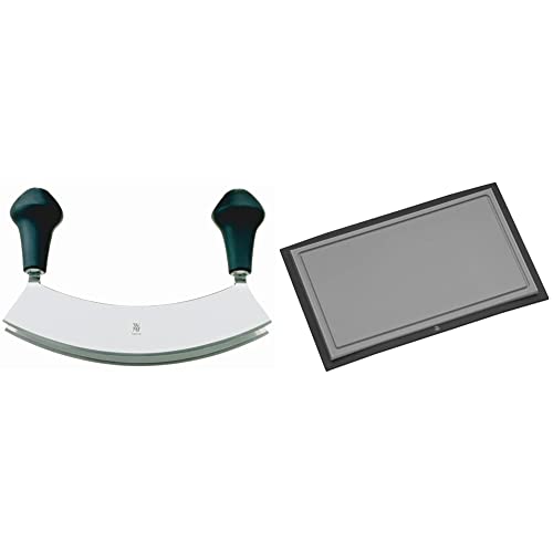 WMF Kräutermesser Wiegemesser zweischneidig 17,5 cm & Touch Schneidebrett Kunsstoff 32 x 20 cm, Tranchierbrett mit Saftrille, Küchenbrett klingenschonend, schwarz