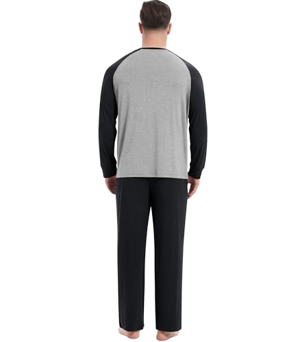 Image of NACHILA Mens Pajamas Set Viscose Made from Bamboo Henley Top Sleep Pants