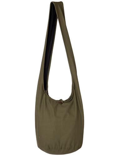 PANASIAM Bolso bandolera mujer y hombre, Bolso grande y ligero de algodón, Estilo cruzado con cremallera y bolsillo interior extra, 2 tamaños, Accesorio unisex resistente, verde oliva M