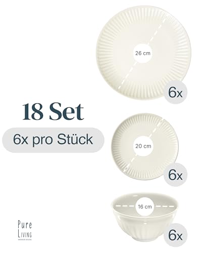 Steingut Geschirrset 6 Personen Hygge 18 tlg. TESTSIEGER, Traumhaftes Skandinavisches Steingut Geschirr Set, Schüssel- und Teller Set, Tafelservice 6 Personen, Geschirrsets Pure Living in Beige