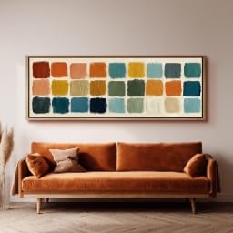 Décor mi-siècle géométrique : grande toile terracotta 50x150