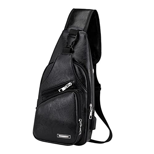 Fityle Couro Ao Ar Livre Dos Homens Viagens Sling Bag Ombro Peito Crossbody Bolsa Bolsa - Preto
