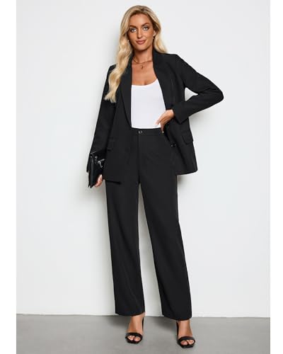Chic Women's Black Blazer and Pant Set for Office Glam - Image 2