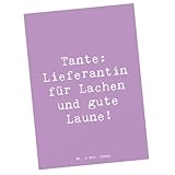 Mr. & Mrs. Panda Postkarte Spruch Tante Lieferantin - Geschenk, gute Laune, Freude, Grußkarte, Ansichtskarten, Lächeln, Handgemacht, herzerwärmende