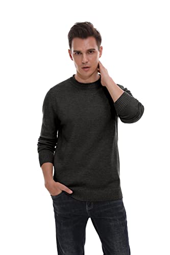 Hisir Pullover Herren Strickpullover Rundhals Pulli Männer, Bequem und Weich, Warmer Winter Pullover für Männer, Herren Basic Pullover mit Langen Ärmeln (Dunkelgrau, L)