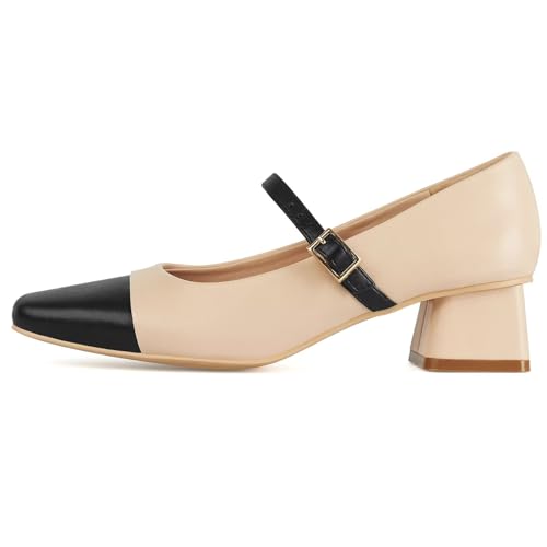 MUSSHOE Mary Jane Shoes Low Heel Women's Pumps Chunky Block Heel Comfortable Dress Shoes Square Cap Toe Adjustable Strap2