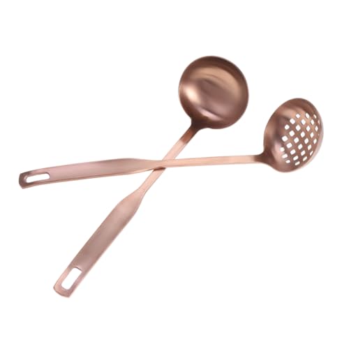 OUNONA 2 Pcs Stainless Steel Strainer and Soup Ladle Set Nonstick Heat Resistant Cooking Utensils for Kitchen Rose Gold Finish Dishwasher Safe Easy to Store