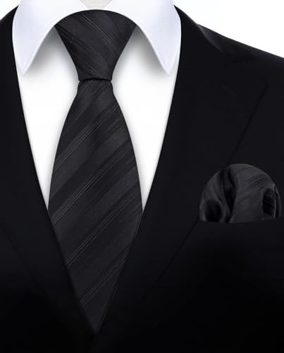 Image of HISDERN Ties for Men Stripe Plaid Tie Classic Necktie Pocket Square Cufflinks Set for Formal Wedding Business Party