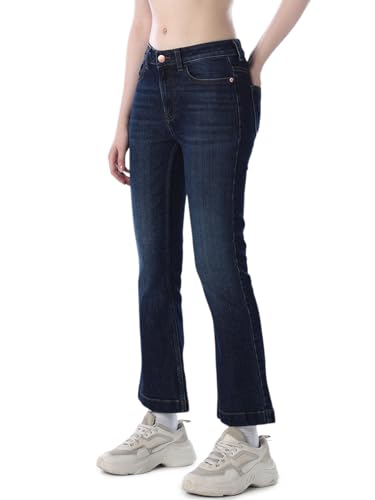Image of ONLY Women's Solid Flared High Rise Black Jeans